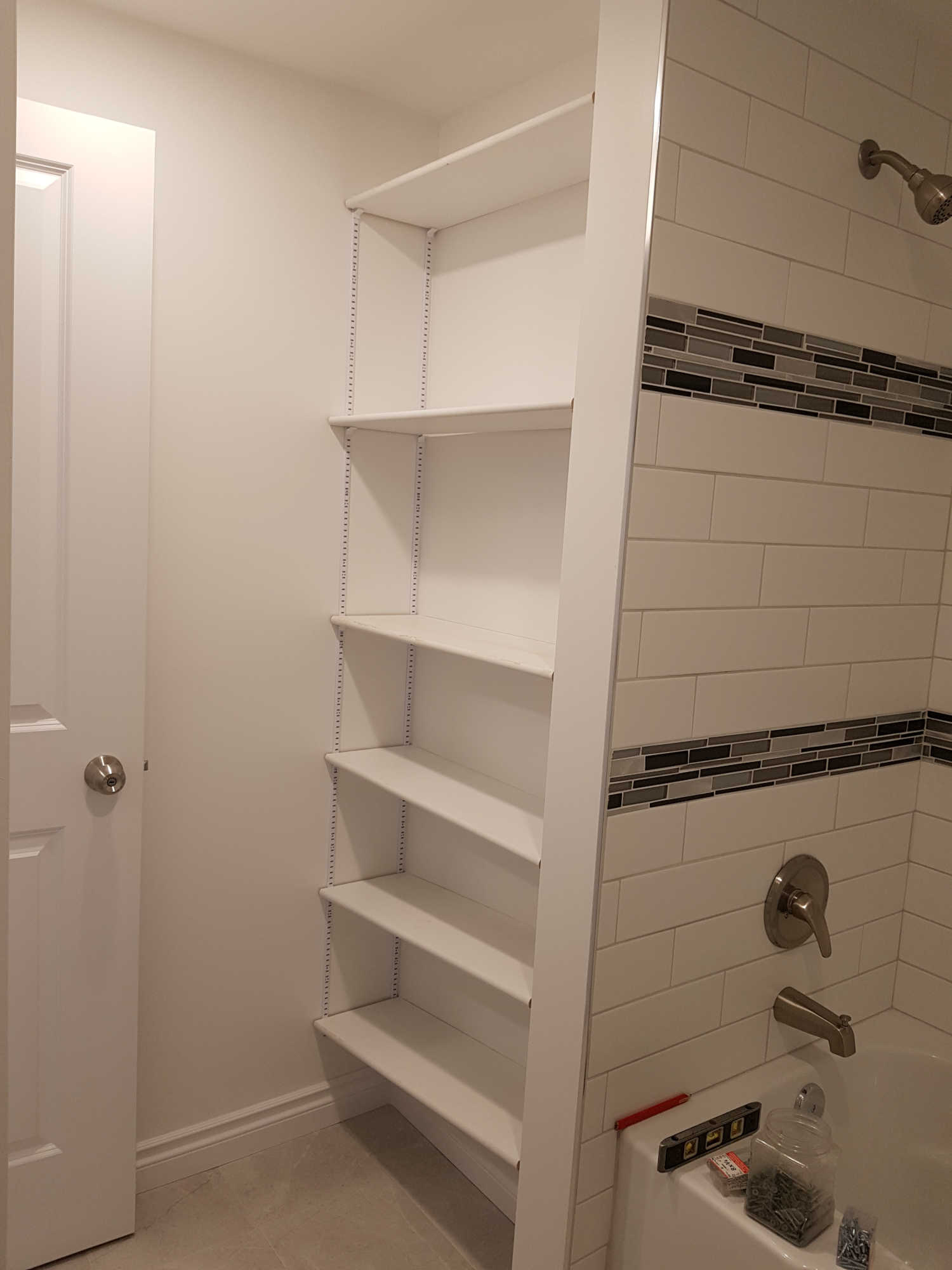 new basement bathroom shelves